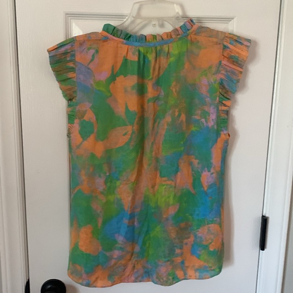 Women’s Current Air Margot Top Blouse Fluttering Sleeve Multicolored V-Neck Sz S - Picture 8 of 8